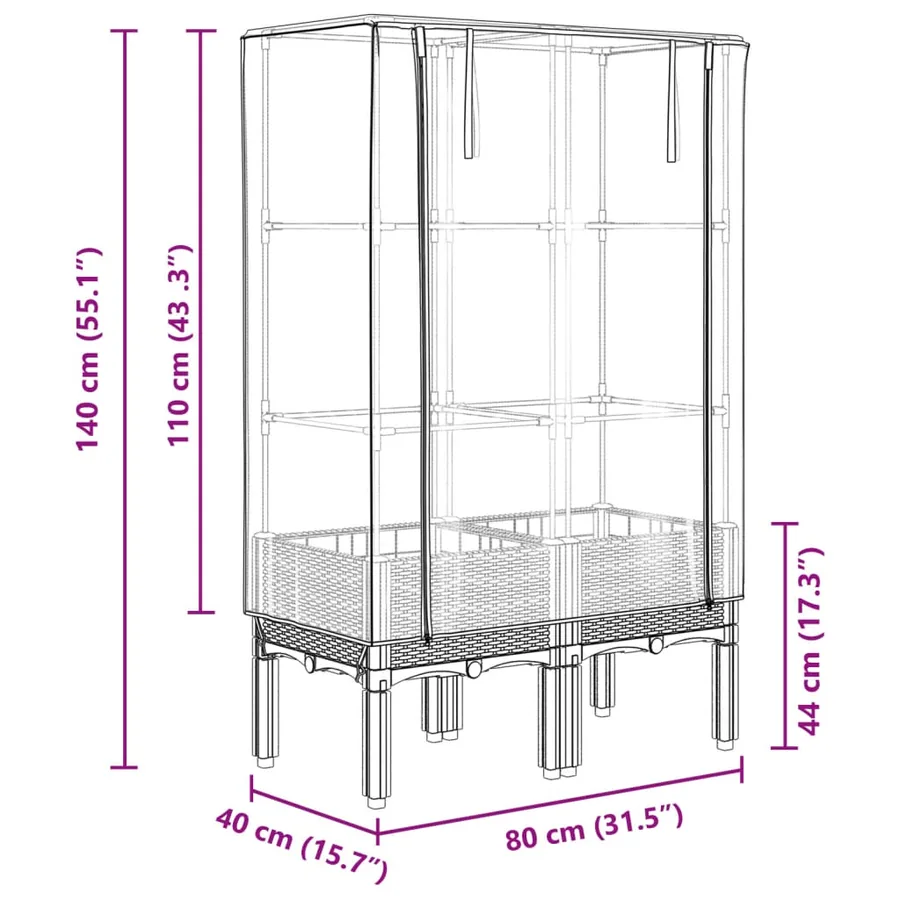 Jardinière surélevée avec housse aspect rotin 80x40x140 cm - 9