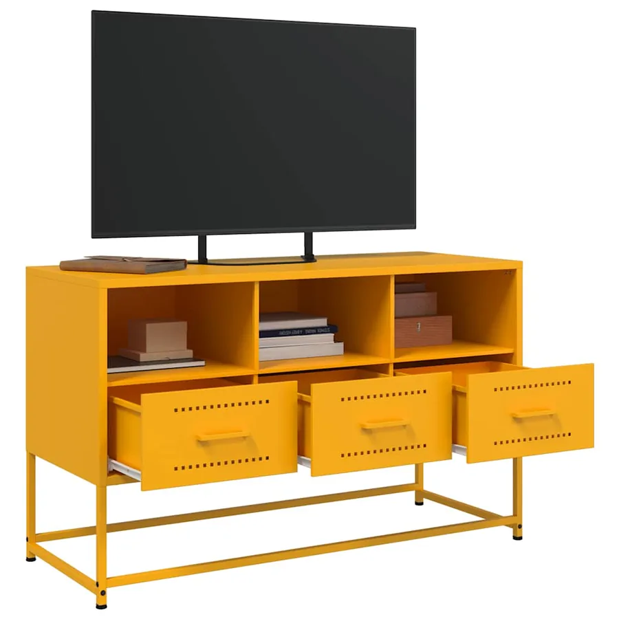 Meuble TV jaune moutarde 100,5x39x60,5 cm acier - 5