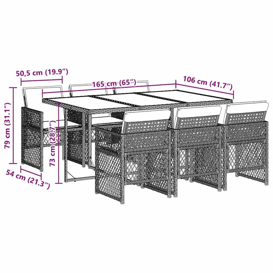 Ensemble à manger de jardin coussins 7 pcs noir résine tressée - 9