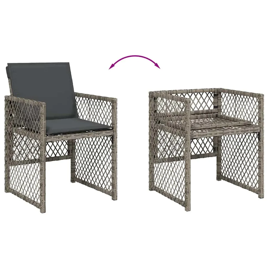 Ensemble à manger de jardin 11pcs avec coussins gris poly rotin - 6