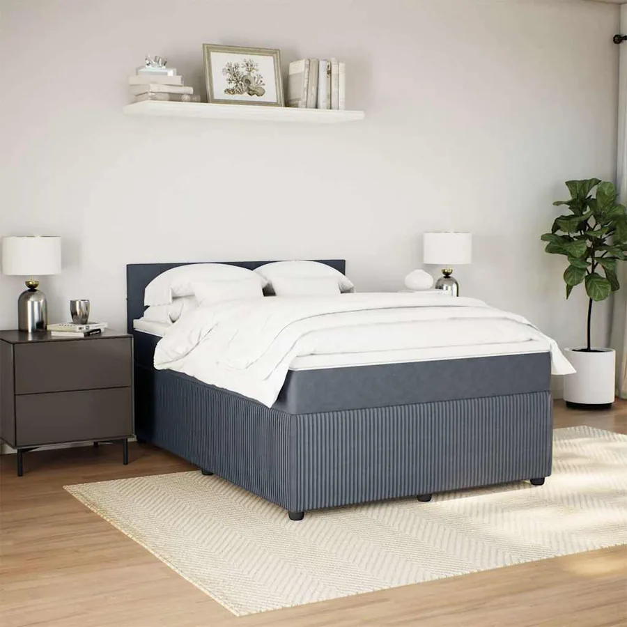 Sommier à lattes de lit et matelas Gris foncé 140x200cm Velours - 3