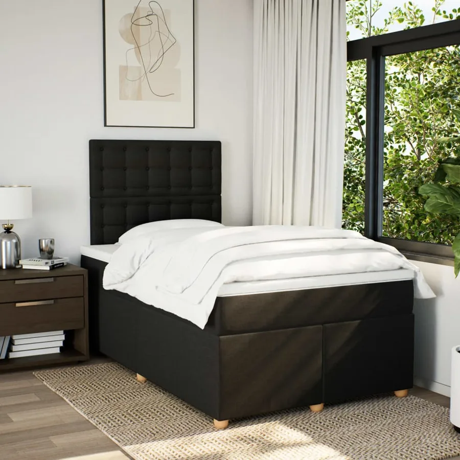 Sommier à lattes de lit avec matelas Noir 120x200 cm Tissu - 5