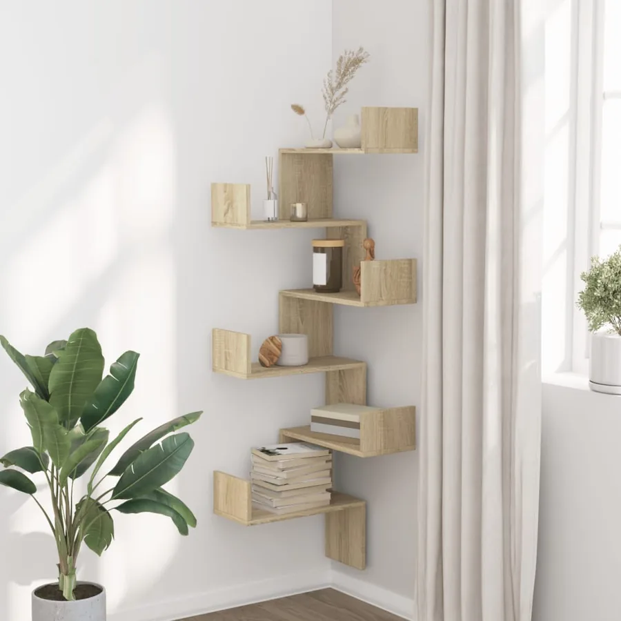 Étagère d'angle murale chêne sonoma 45x45x147cm bois ingénierie - 3
