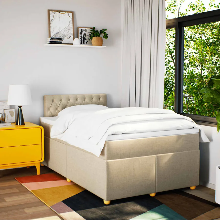 Sommier à lattes de lit avec matelas Crème 120x200 cm Tissu - 4