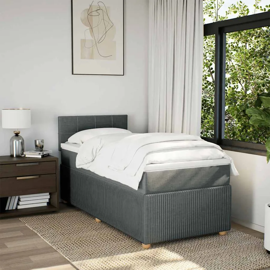 Sommier à lattes de lit et matelas Gris foncé 90x190 cm Tissu - 4