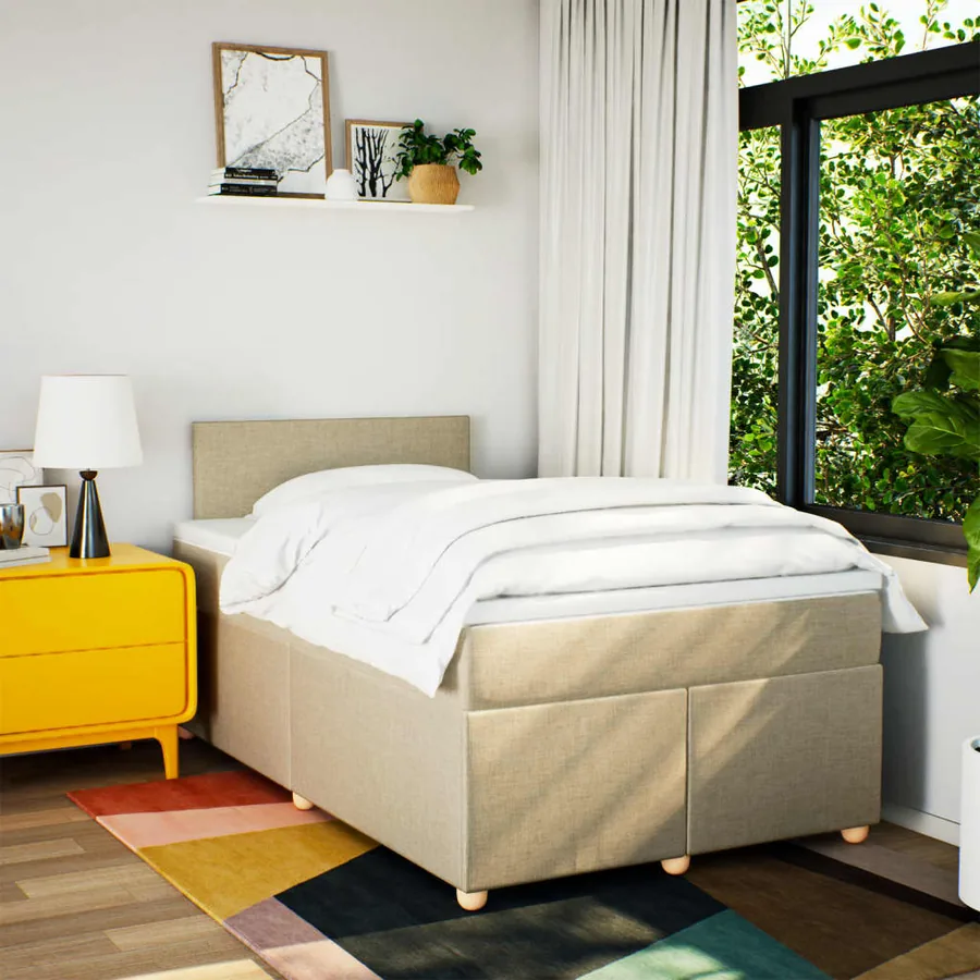 Sommier à lattes de lit avec matelas Crème 120x200 cm Tissu - 3