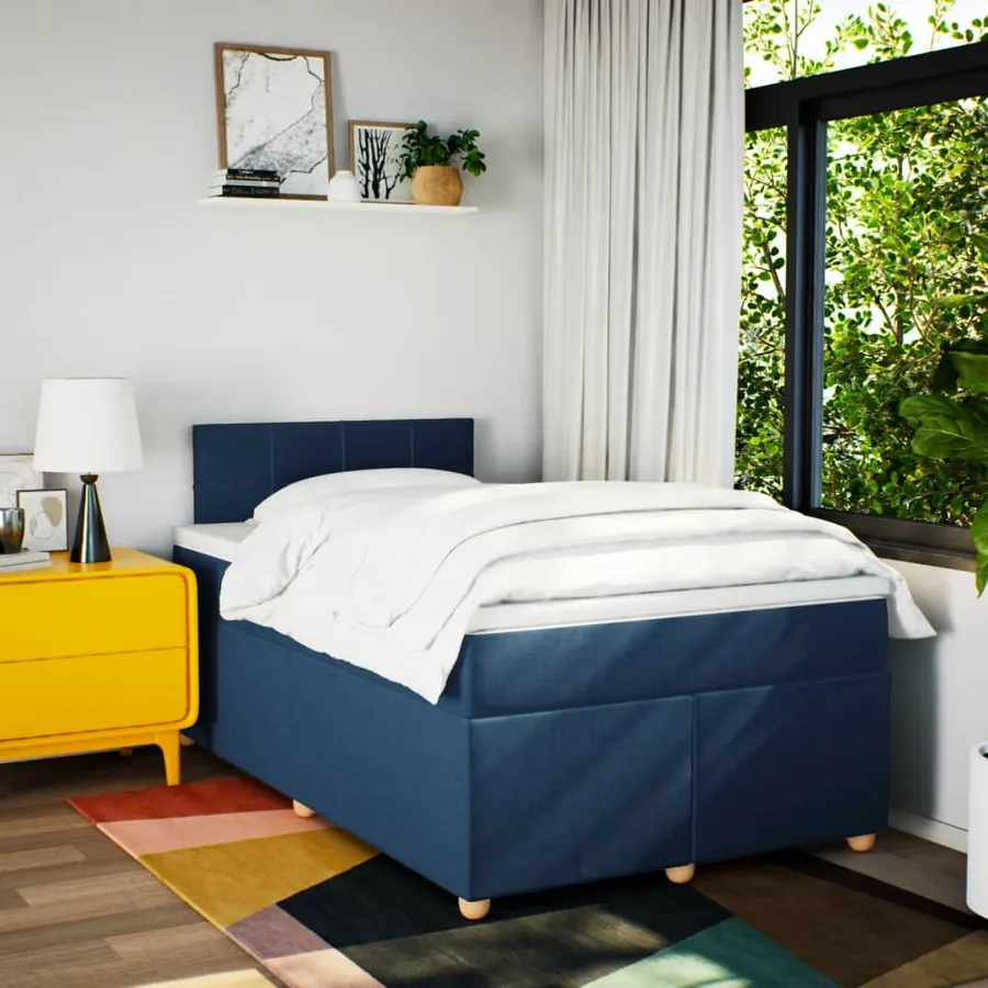 Sommier à lattes de lit avec matelas Bleu 120x200 cm Tissu - 3