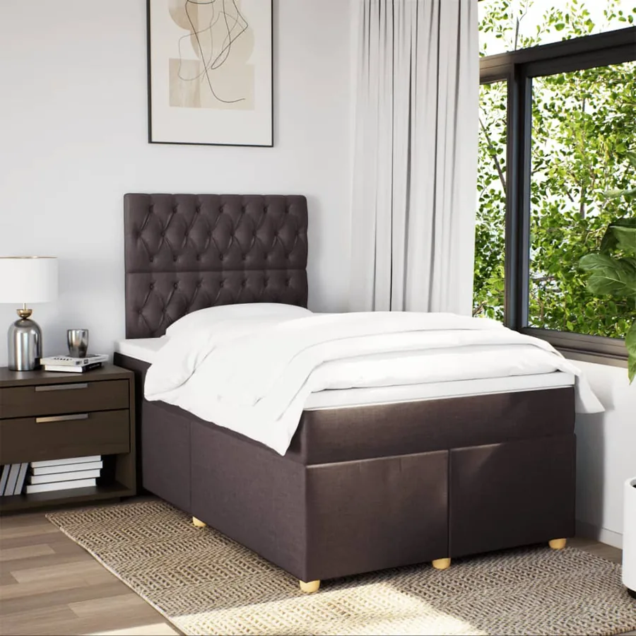 Sommier à lattes de lit et matelas marron foncé 120x190cm tissu - 3