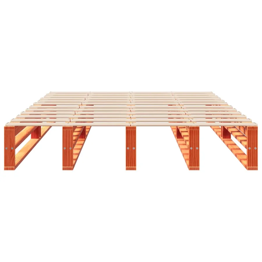 Cadre de lit sans matelas cire marron 135x190cm bois pin massif - 4