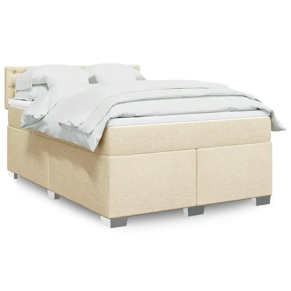 Sommier à lattes de lit avec matelas Crème 140x190 cm Tissu