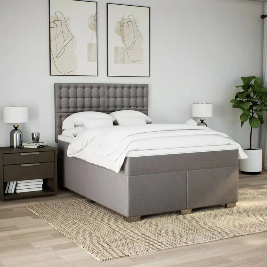 Sommier à lattes de lit avec matelas Taupe 140x190 cm Tissu - 3