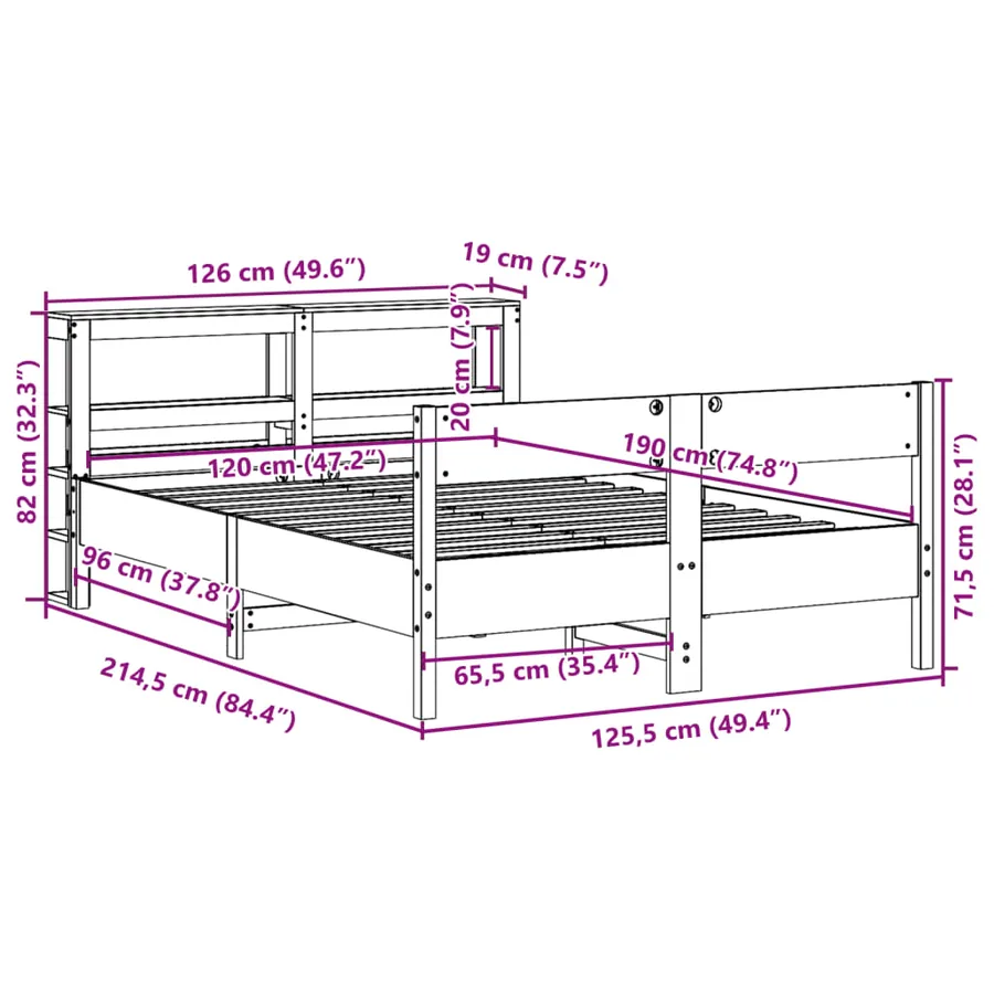 Cadre de lit sans matelas blanc 120x190 cm bois de pin massif - 12