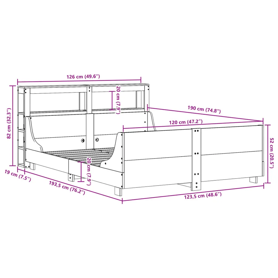 Cadre de lit sans matelas blanc 120x190 cm bois de pin massif - 12