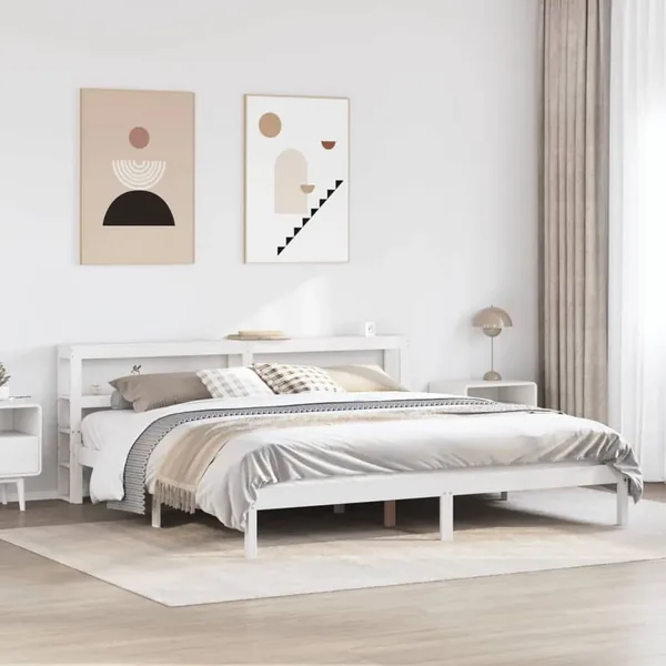 Cadre de lit sans matelas blanc 180x200 cm bois massif de pin