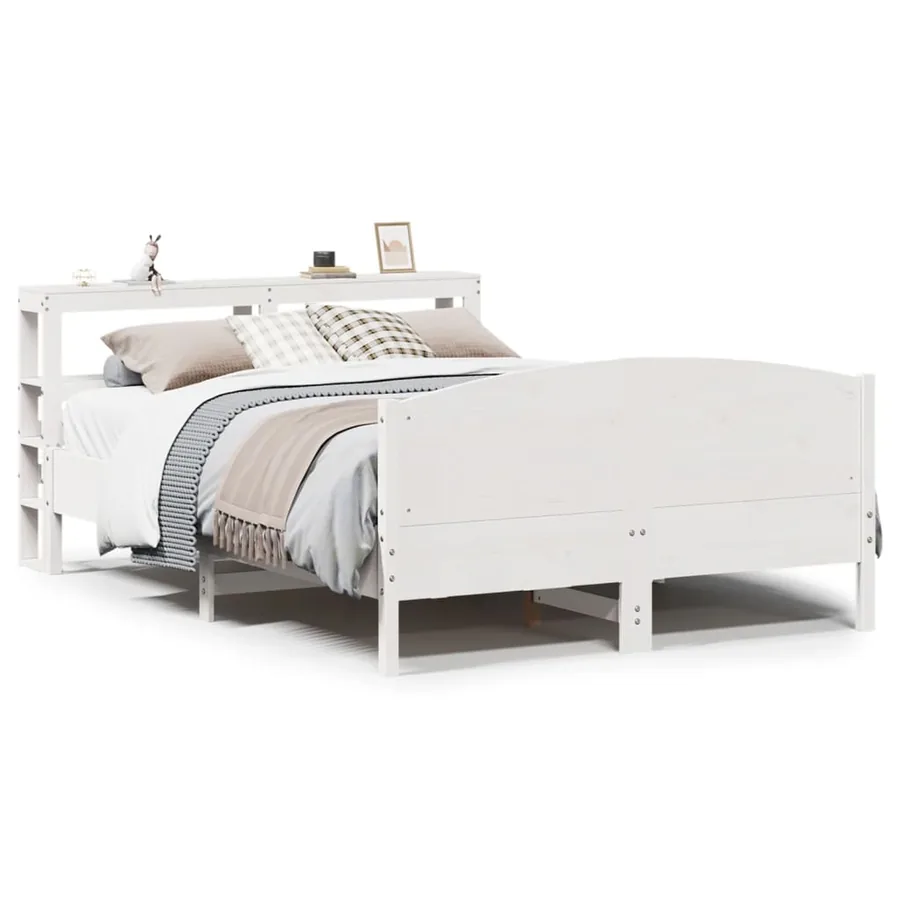 Cadre de lit sans matelas blanc 140x190 cm bois de pin massif - 2