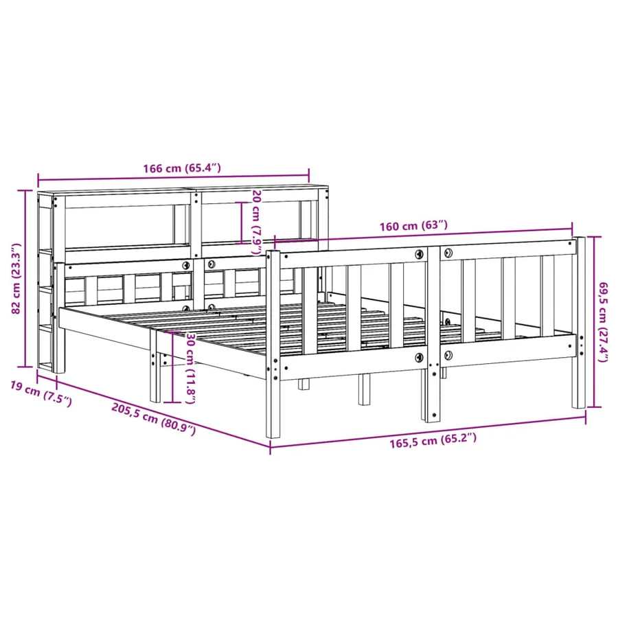 Cadre de lit sans matelas blanc 160x200 cm bois de pin massif - 12