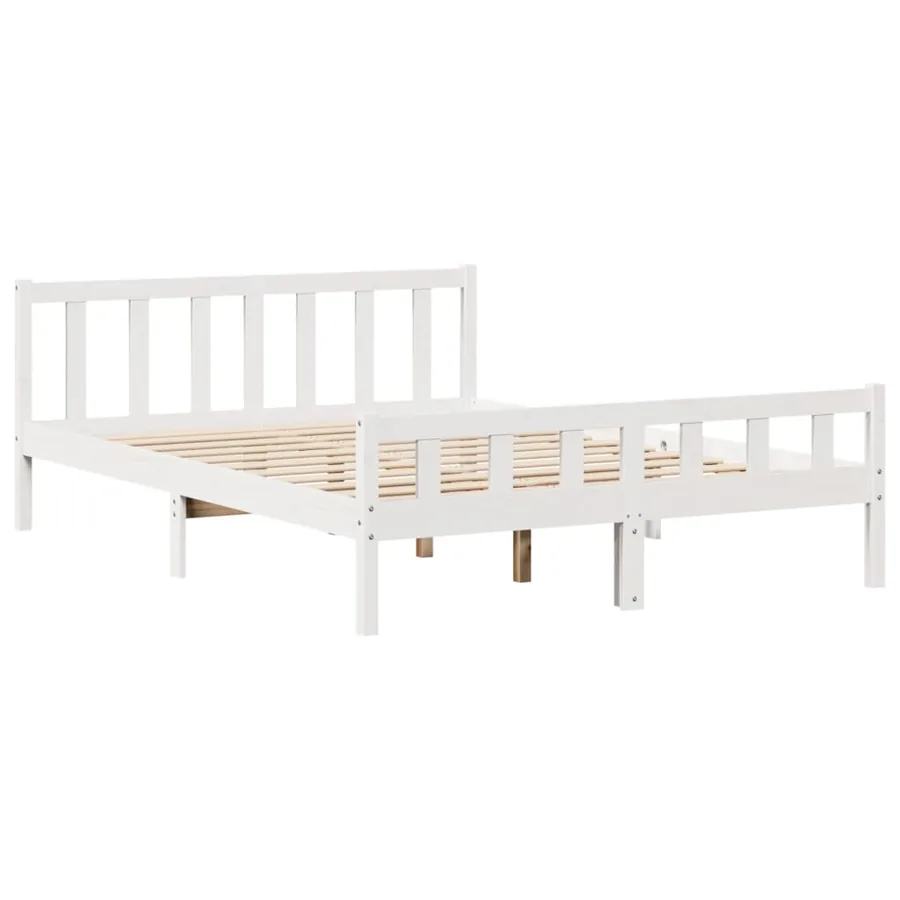 Cadre de lit sans matelas blanc 160x200 cm bois de pin massif - 7