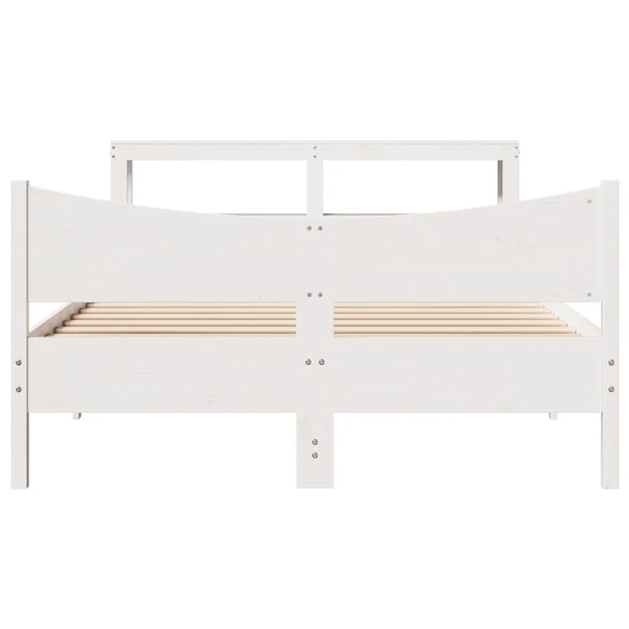 Cadre de lit et tête de lit blanc 140x190 cm bois de pin massif - 4
