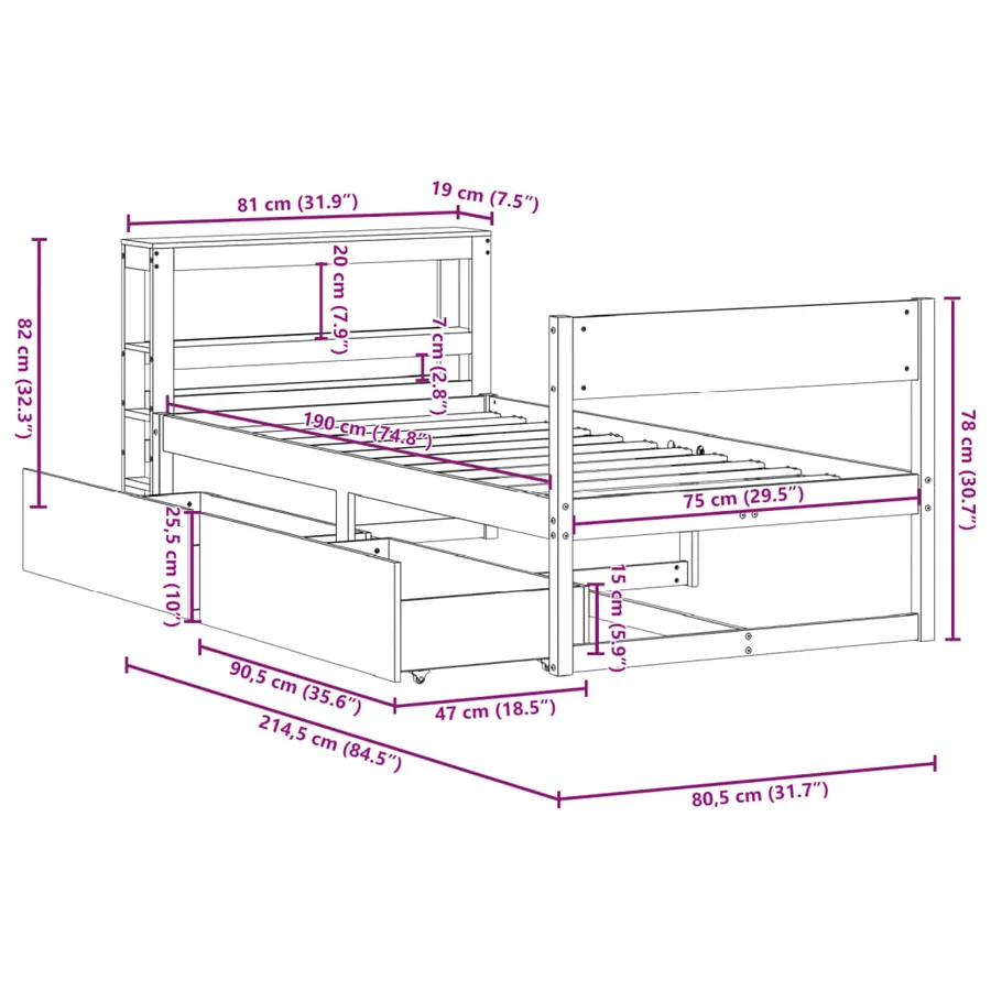 Cadre de lit sans matelas blanc 75x190 cm bois de pin massif - 12