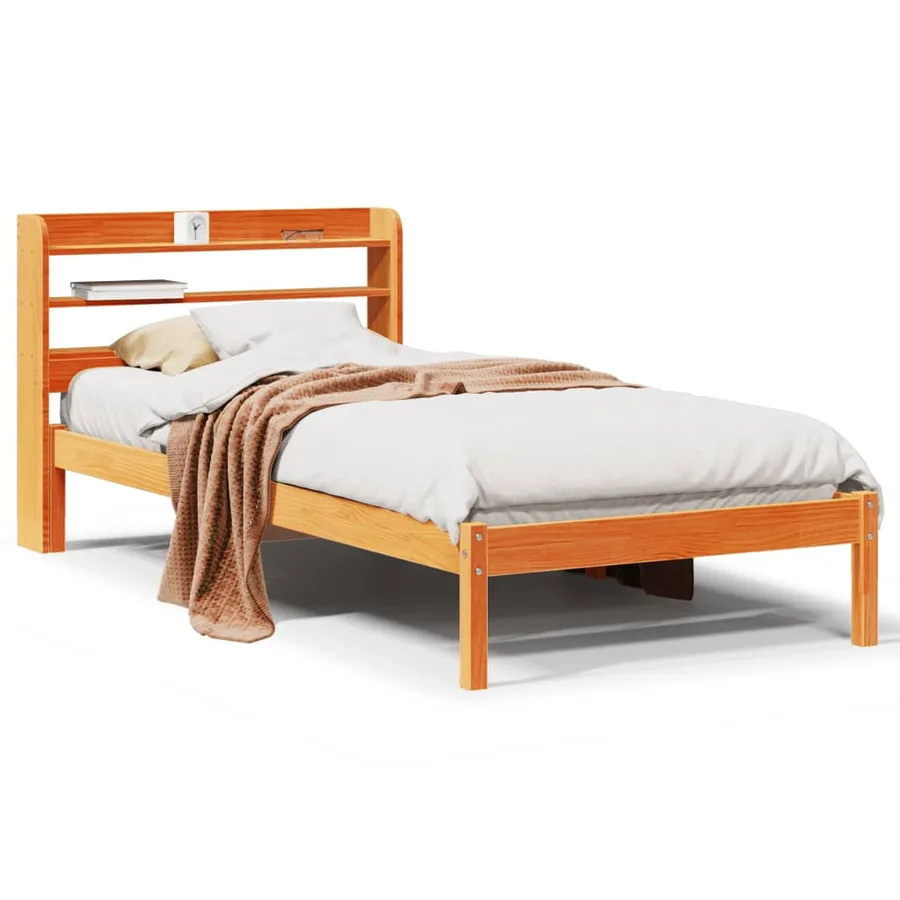 Cadre de lit et tête de lit sans matelas cire marron 100x200 cm - 2