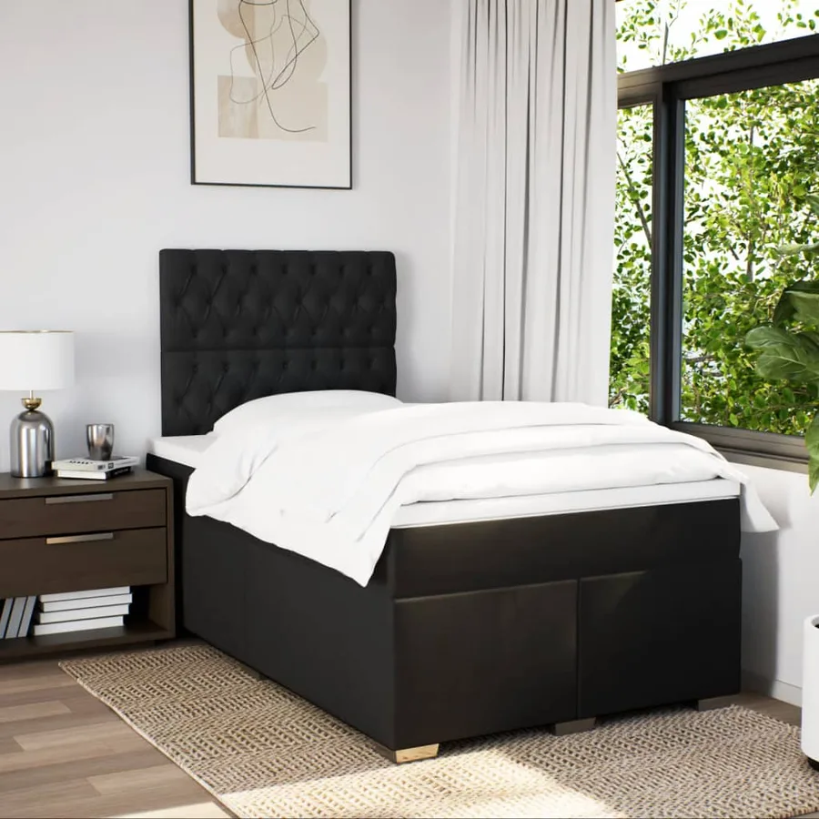 Sommier à lattes de lit avec matelas Noir 120x200 cm Tissu - 4