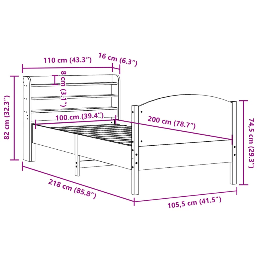 Cadre de lit sans matelas cire marron 100x200cm bois pin massif - 12