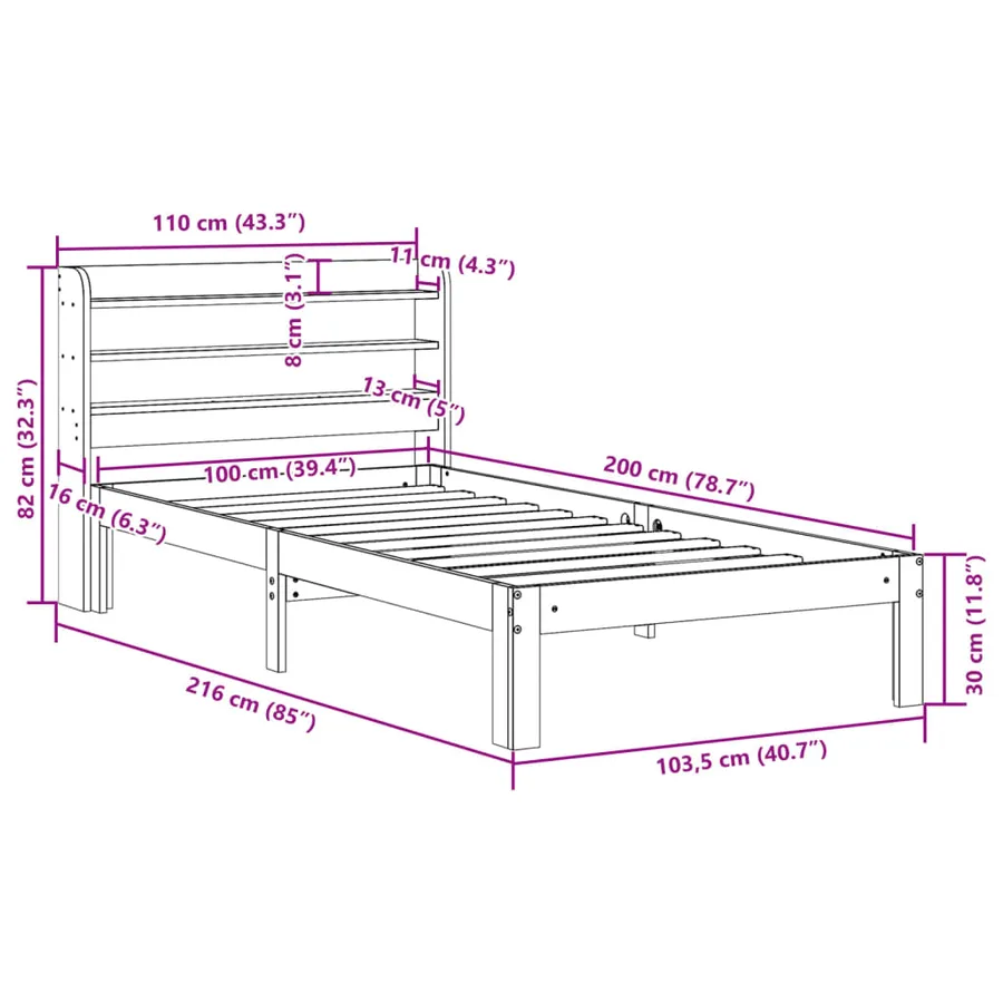 Cadre de lit sans matelas cire marron 100x200cm bois pin massif - 11