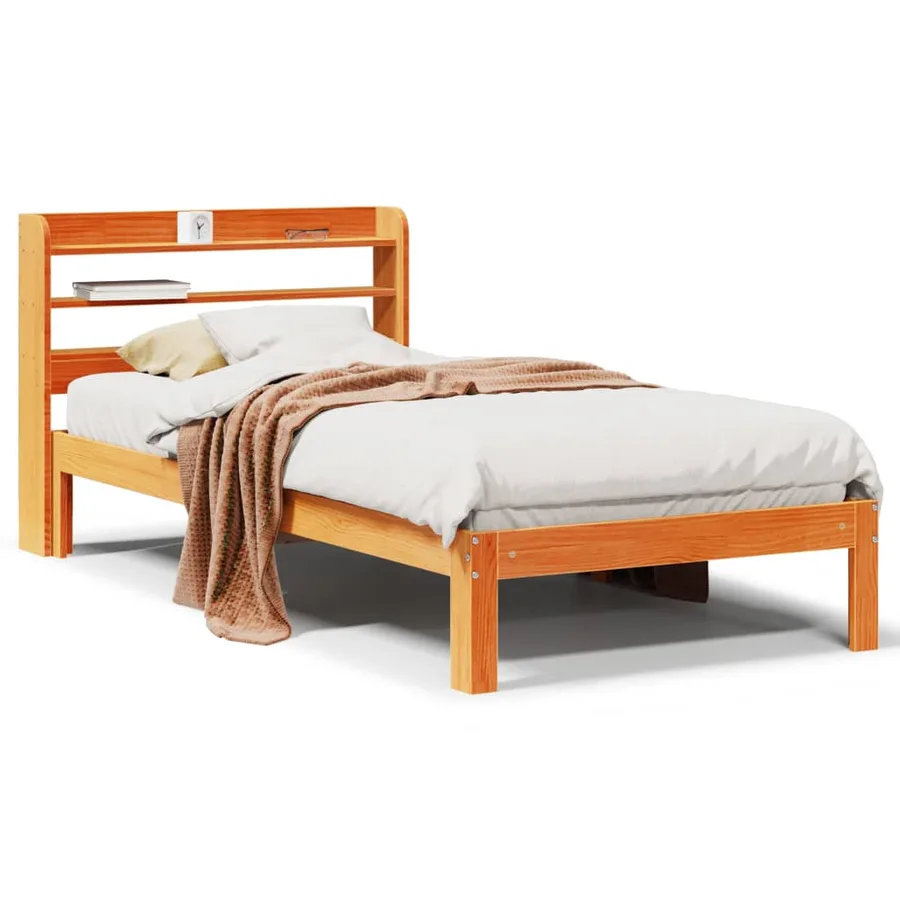 Cadre de lit sans matelas cire marron 100x200cm bois pin massif - 2