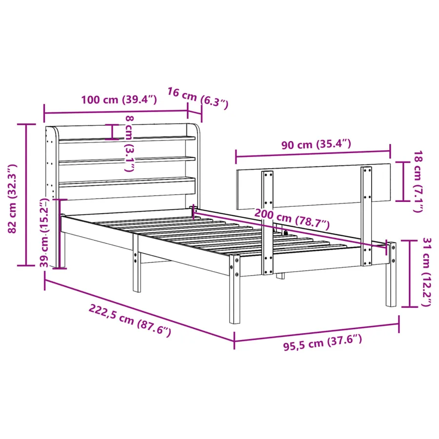 Cadre de lit sans matelas 90x200 cm bois de pin massif - 12