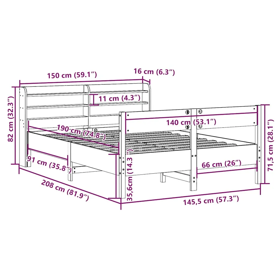 Cadre de lit sans matelas cire marron 140x190cm bois pin massif - 12