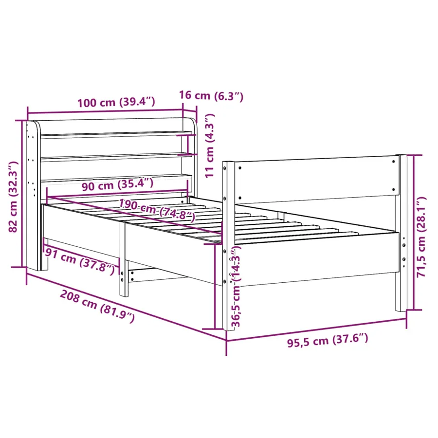 Cadre de lit sans matelas 90x190 cm bois de pin massif - 12