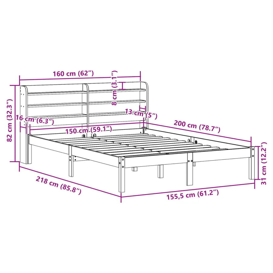 Cadre de lit sans matelas 150x200 cm bois de pin massif - 12