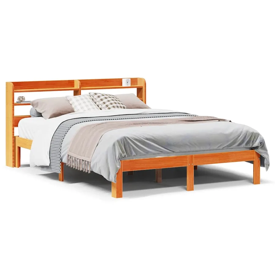Cadre de lit sans matelas cire marron 140x200cm bois pin massif - 2