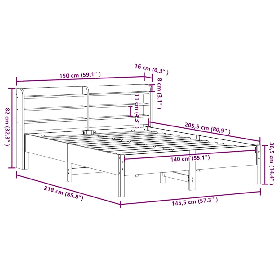 Cadre de lit sans matelas cire marron 140x200cm bois pin massif - 12