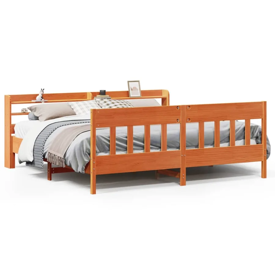 Cadre de lit sans matelas cire marron 200x200cm bois pin massif - 2