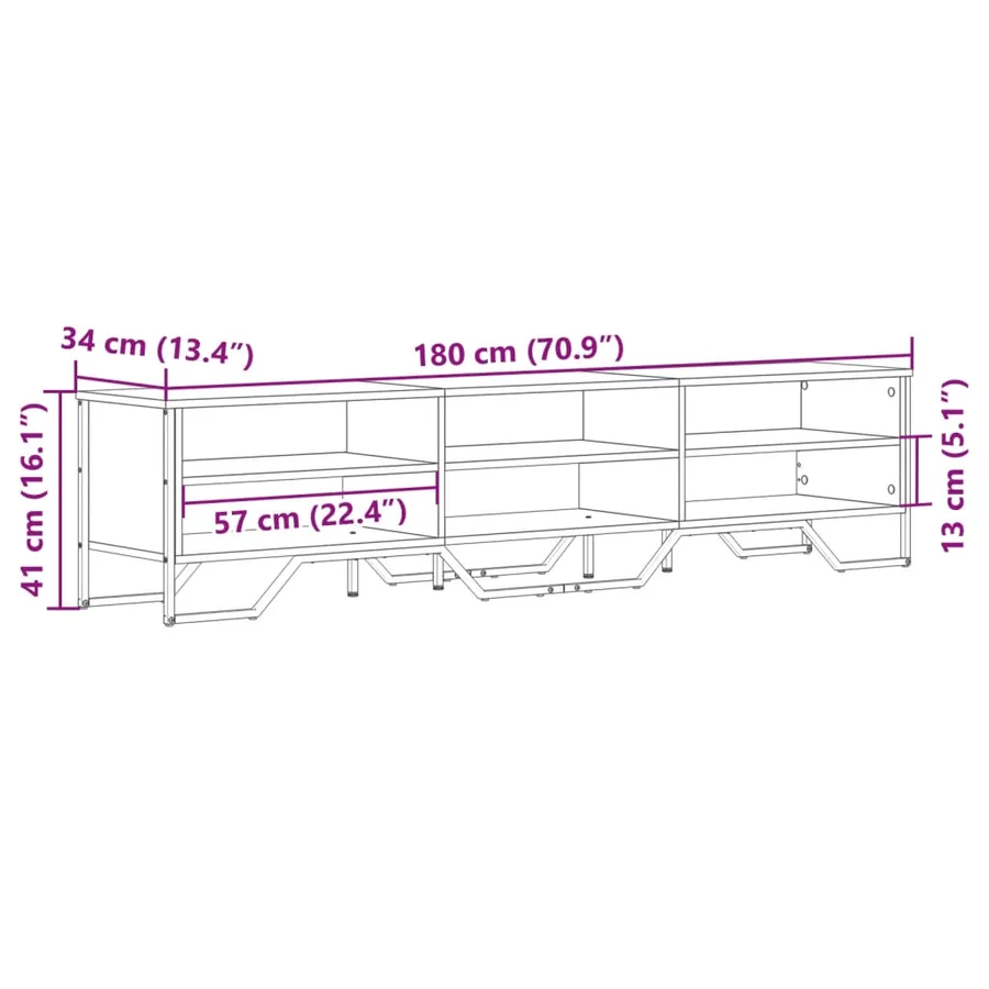 Meuble TV sonoma gris 180x34x41 cm bois d'ingénierie - 9