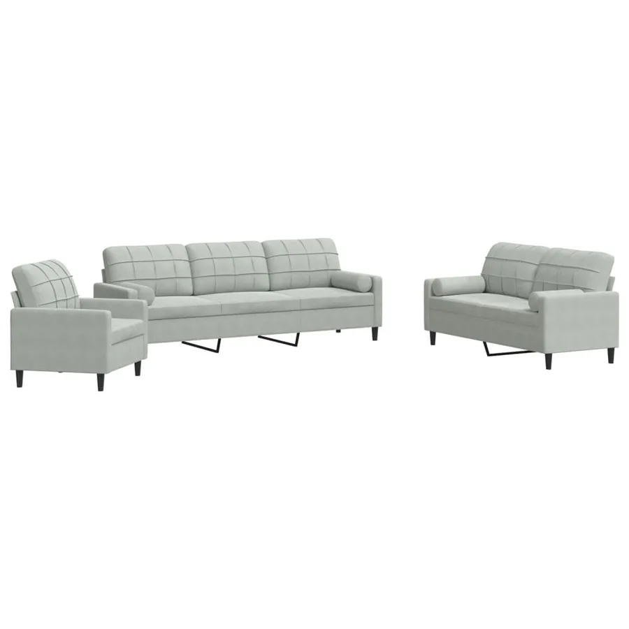Ensemble de canapés 3 pcs et coussins et traversins velours - 2