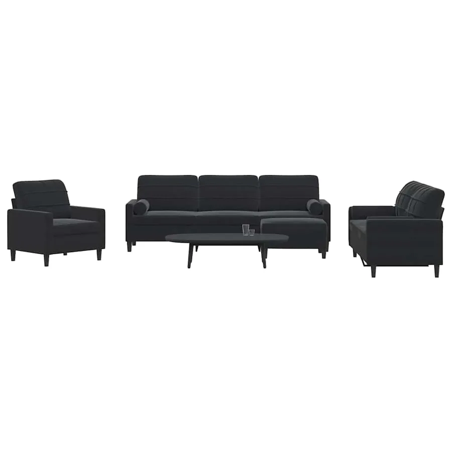 Ensemble de canapés 4pcs et coussins et traversins noir velours