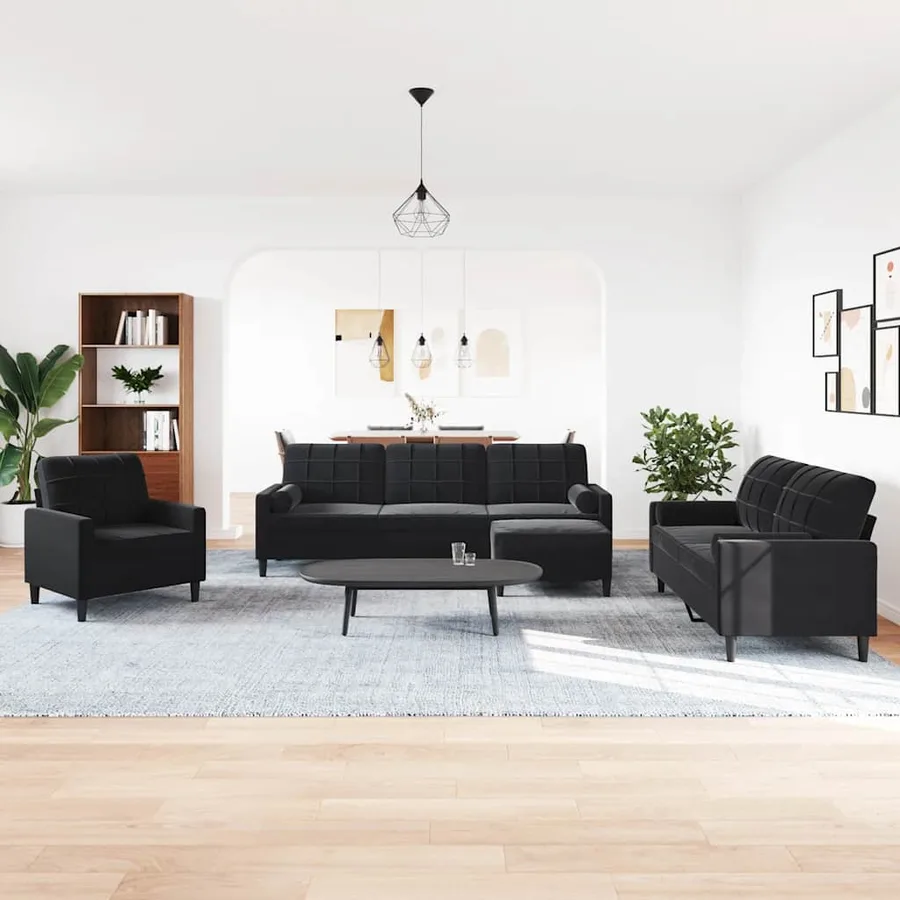 Ensemble de canapés 4pcs et coussins et traversins noir velours - 3