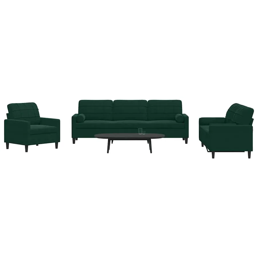 Ensemble de canapés 3 pcs avec coussins et traversins velours