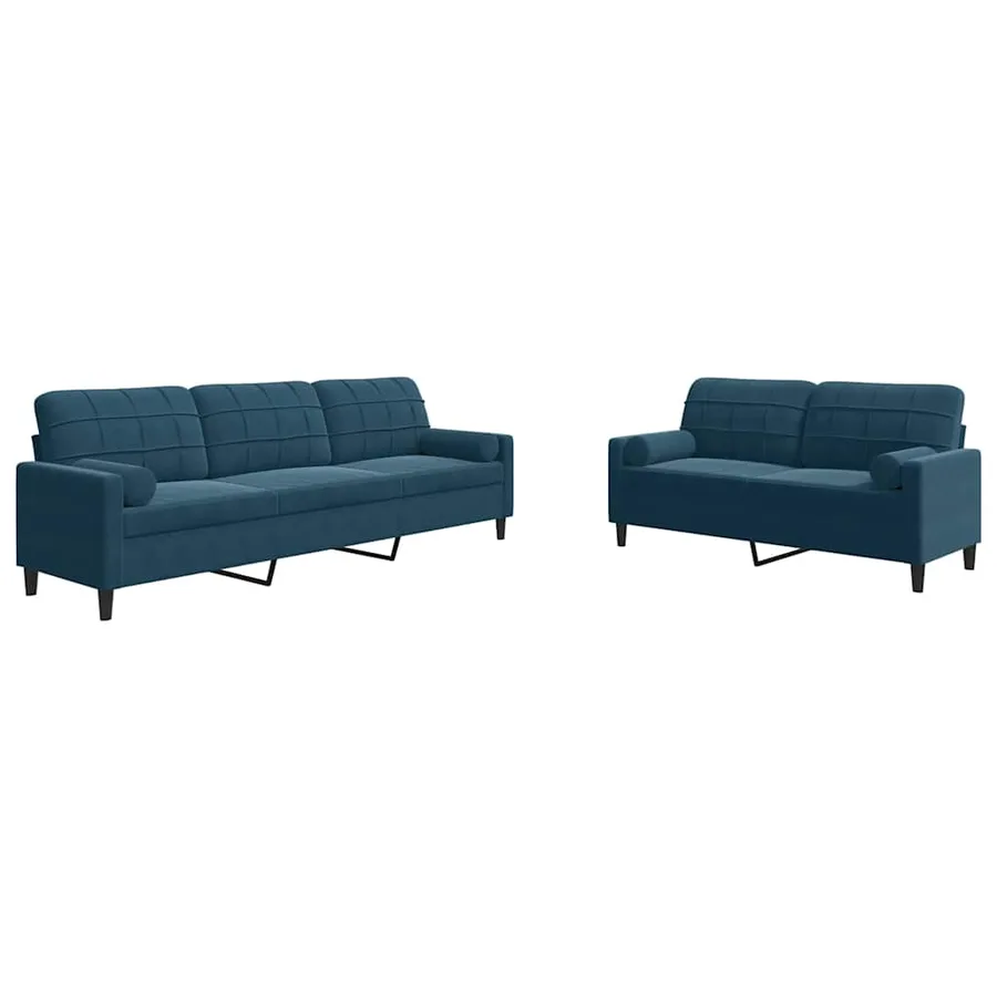 Ensemble de canapés 2pcs et coussins et traversins bleu velours - 2