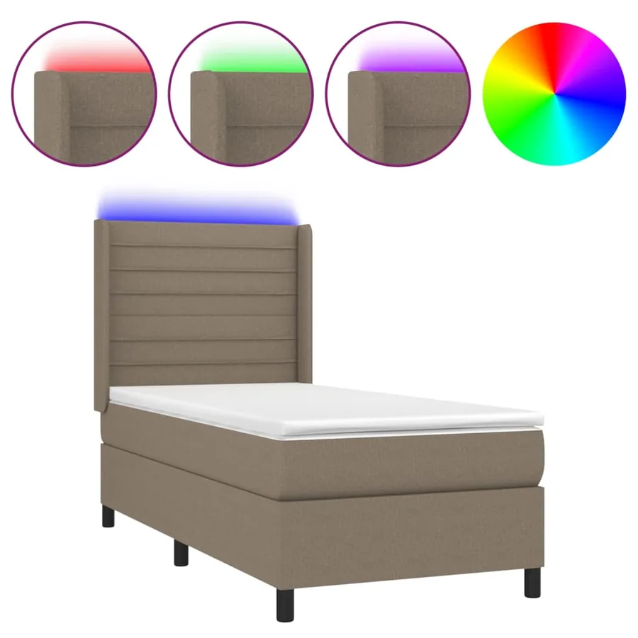 Sommier à lattes de lit matelas et LED Taupe 90x200 cm Tissu - 2