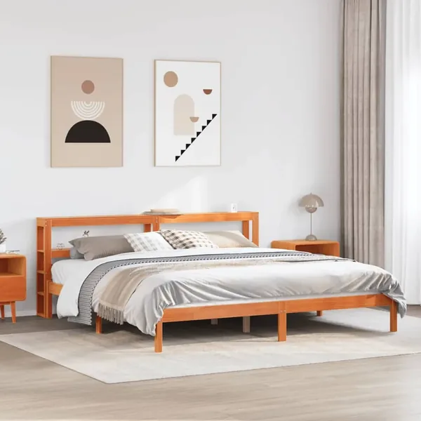Cadre de lit et tête de lit sans matelas cire marron 180x200 cm
