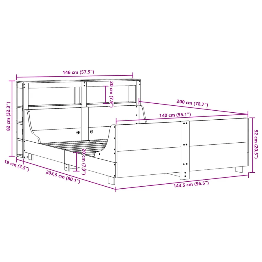 Cadre de lit sans matelas 140x200 cm bois massif de pin - 12