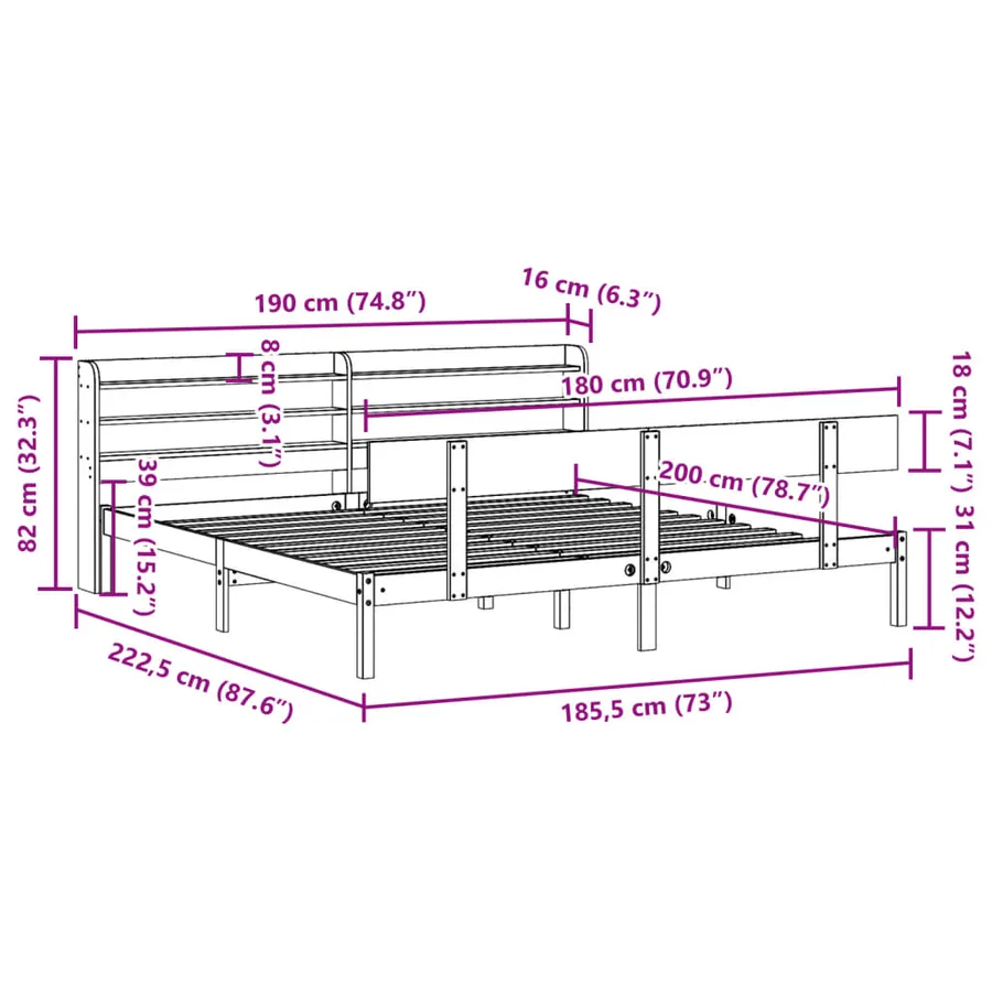 Cadre de lit sans matelas blanc 180x200 cm bois massif de pin - 12