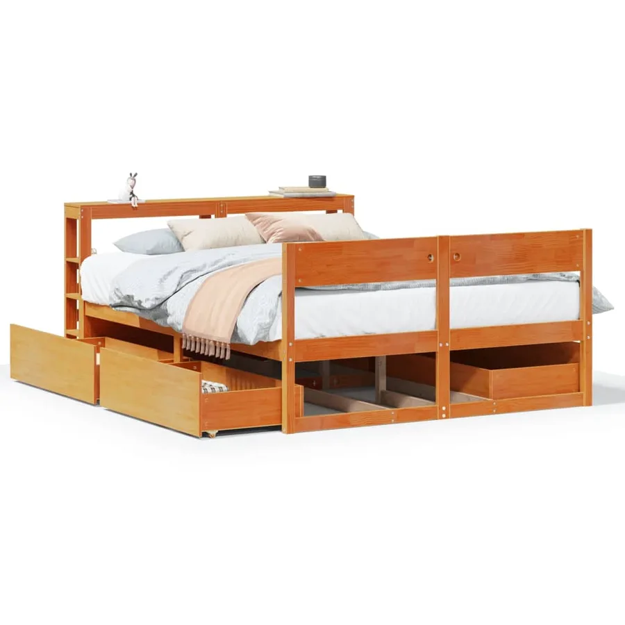 Cadre de lit sans matelas cire marron 150x200cm bois pin massif - 2
