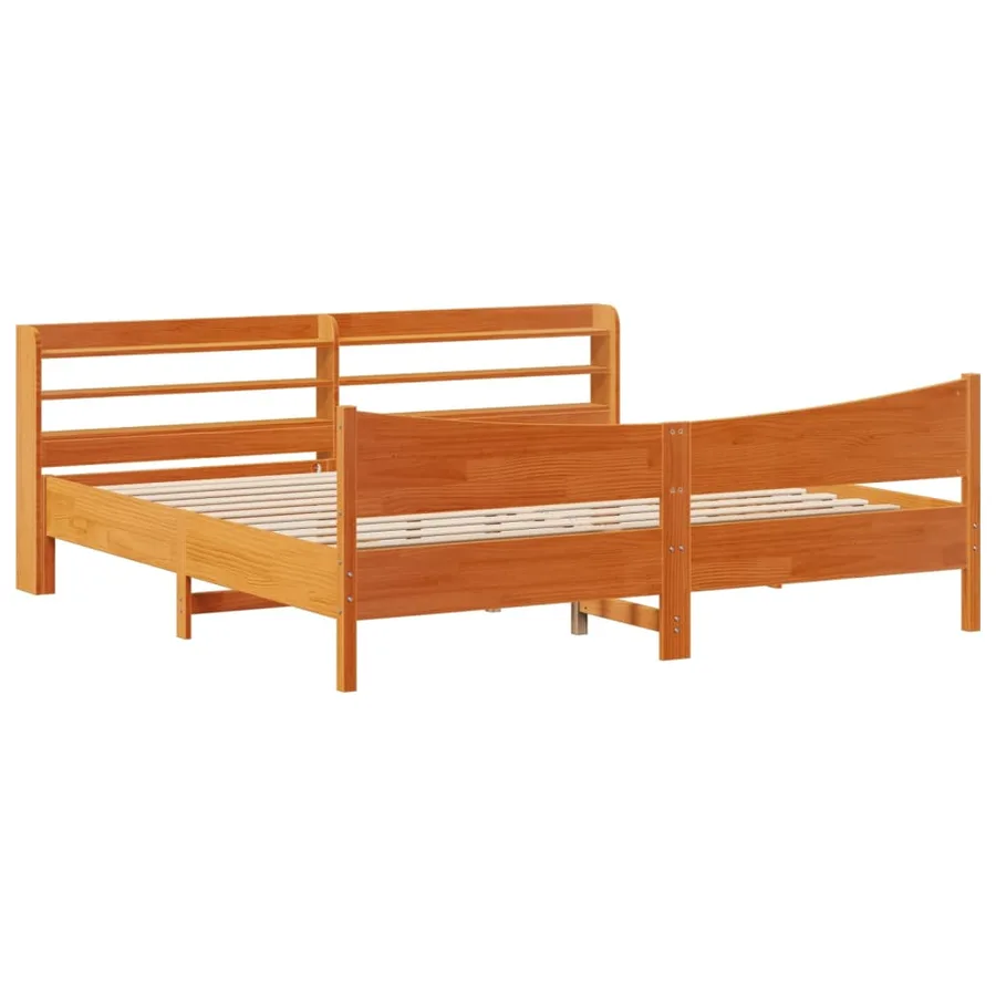 Cadre de lit et tête de lit cire marron 180x200 cm bois de pin - 2