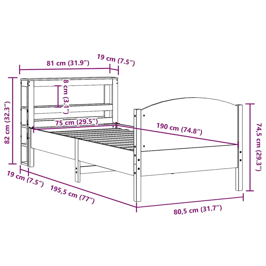 Cadre de lit sans matelas cire marron 75x190 cm bois pin massif - 12
