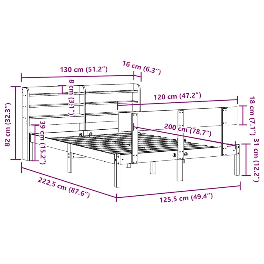 Cadre de lit sans matelas blanc 120x200 cm bois de pin massif - 12