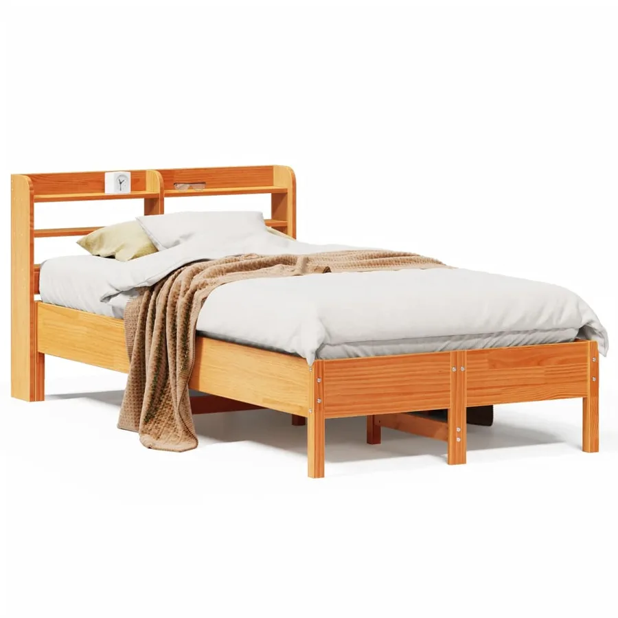 Cadre de lit sans matelas cire marron 120x190cm bois pin massif - 2